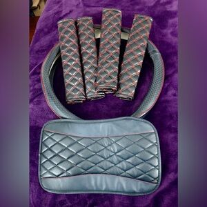 CAR ACCESSORIES Bundle! Quilted Pleather Black and Red Wheel, Seatbelt, Console!